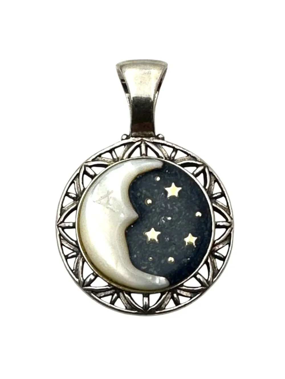 Carolyn Pollack Moon Stars Sterling Silver Pendant Mother of Pearl